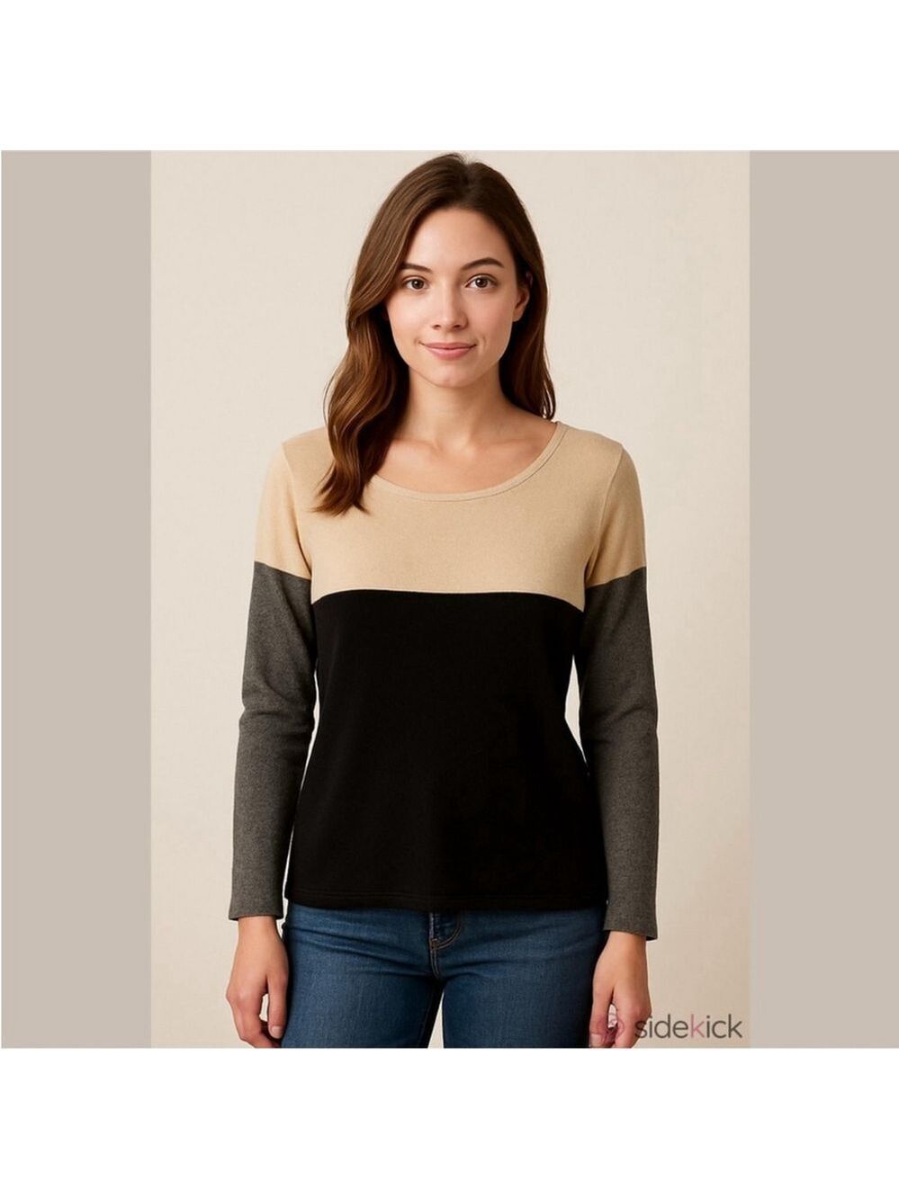Vince cashmere wool colour block sweater rolled edges black tan oversized small